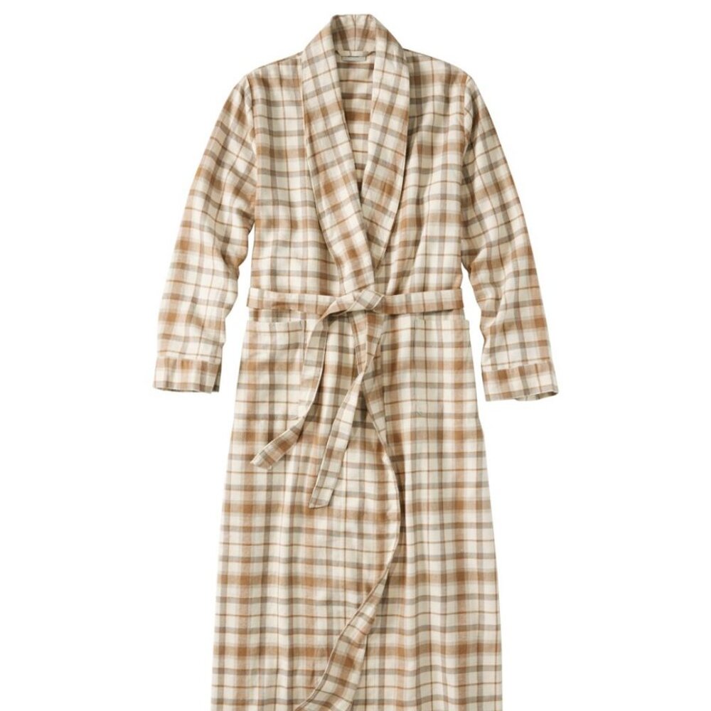 NWT LL Bean Petite Scotch Plaid Flannel Robe